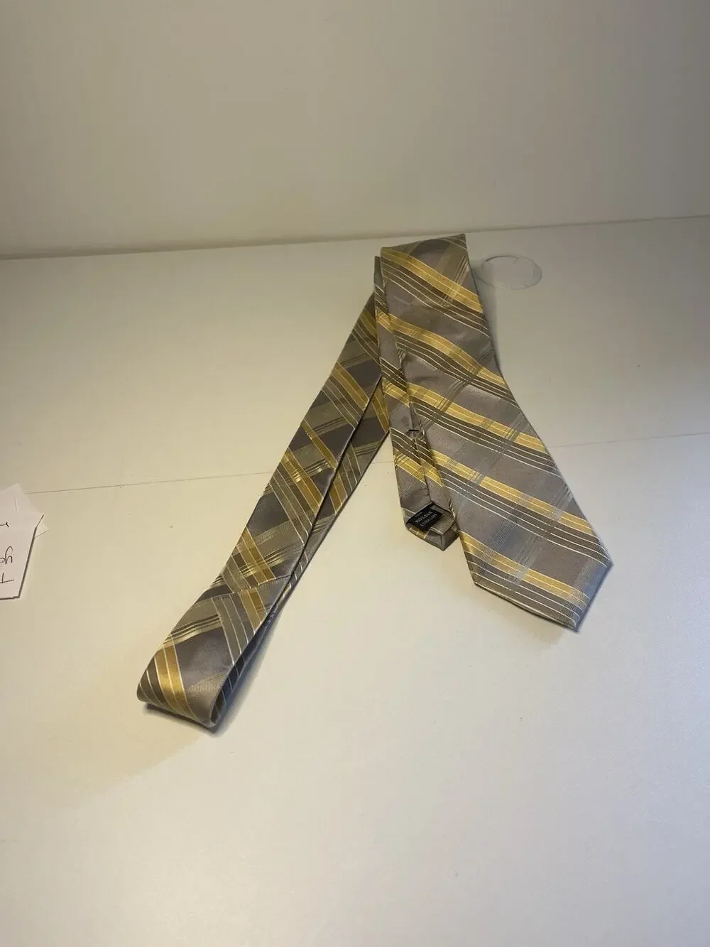 Calvin Klein Men's 100% Silk Tie EXTRA LONG Yellow Gold Gray NEW MSRP: $62.50